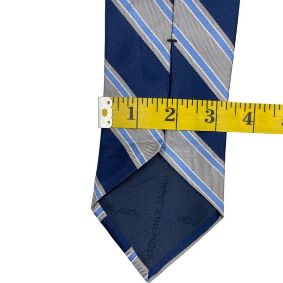 Tommy Hilfiger Silk Tie Blue Gray Stripe Repp Vintage 90's - Picture 5 of 6